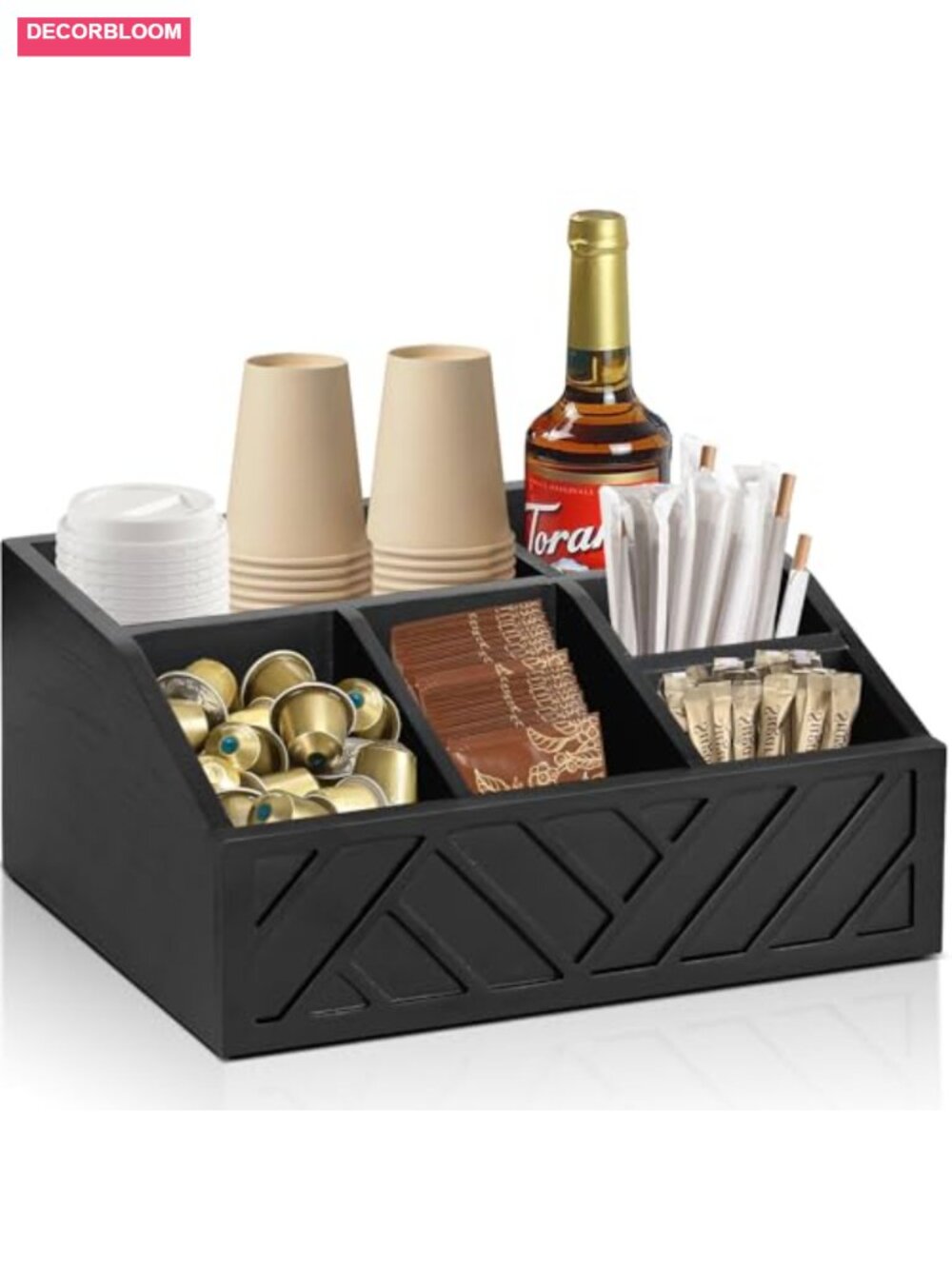 Wood Coffee Pod Holder with 6 Compartments, Bar Accessories Organizer